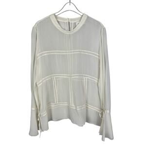 Lee Mathews 100% Silk Chiffon Blouse Boho Chic Sheer Cream Size 3 US 8 FLAW